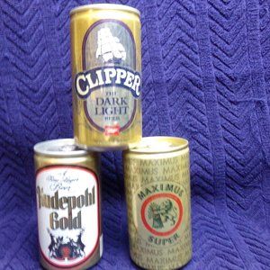 3 Vintage Beer Can Clipper Dark Light Maximus Super Hudepohl Gold Pull Lift tab